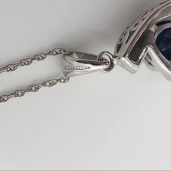 14k white gold blue sapphire and diamond pendant 14k chain necklace - Picture 9 of 10